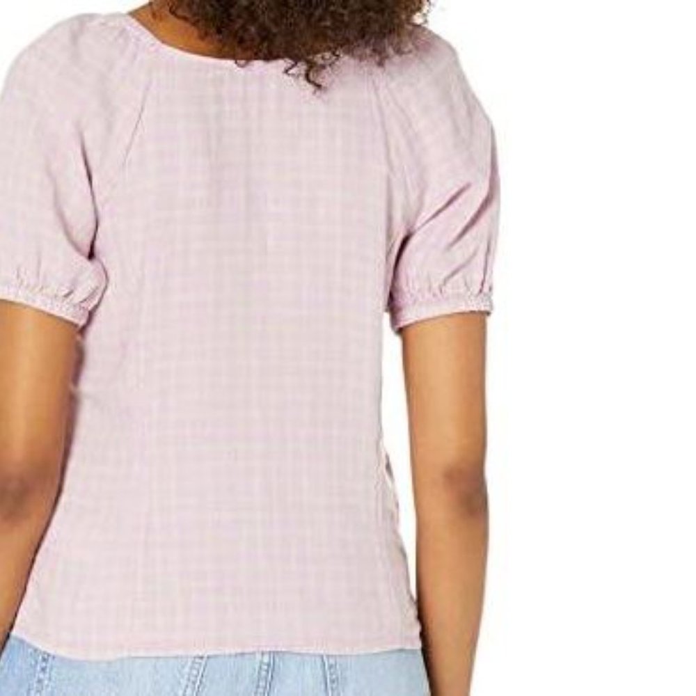 LAST DAY Madewell Purple Plaid Buttons Puff Sleeve Linen Blend Top NWT Size 2X - Picture 4 of 6